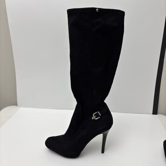 Guess Black Suede Knee High Stretchy Slouchy Stiletto Heel Boots Size 7.5 - Picture 4 of 11
